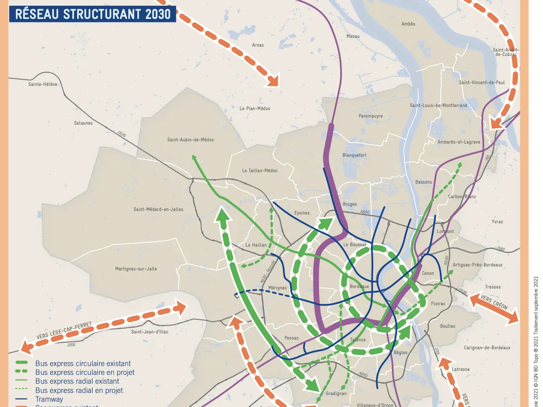 Carte transports bordeaux métropole